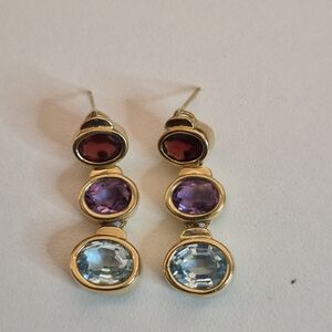 14 Karat Gold Multi-Stone Drop Earrings, 10 Grams Total Weight